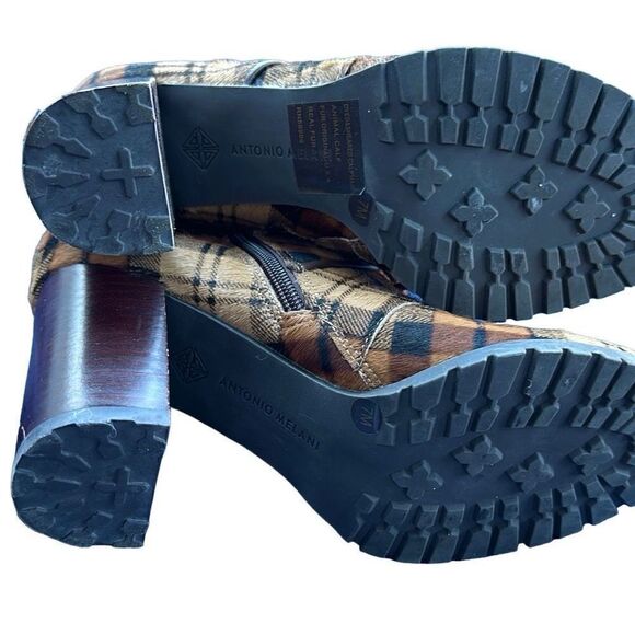 ANTONIO MELANI GRAYCIEE Plaid Calf Hair Leather Animal Print Color High Block He - Picture 2 of 6